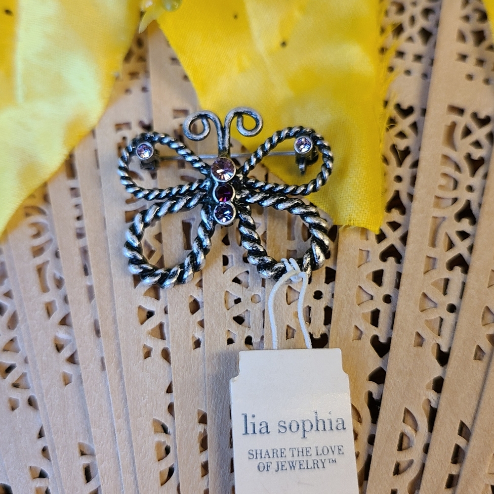 Lia Sophia Silver and Purple Butterfly Brooch